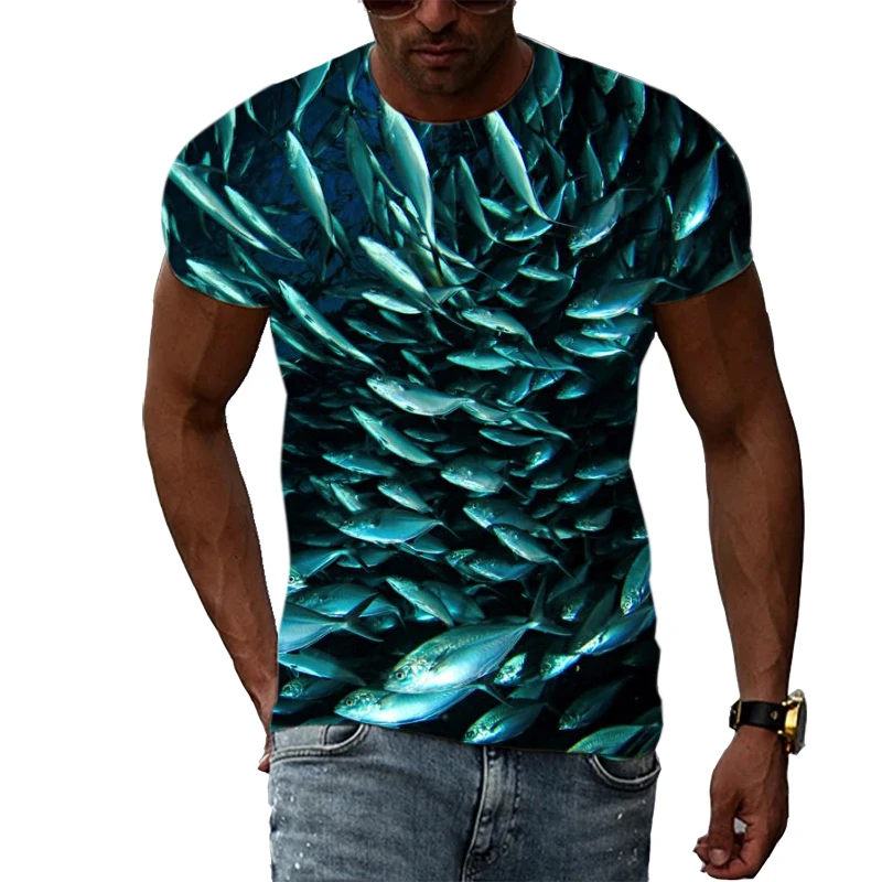 Summer Fashion Sea Fish graphic t shirts Men Casual Trend Print T-shirt The  underwater world Pattern short sleeve t-shirts Top