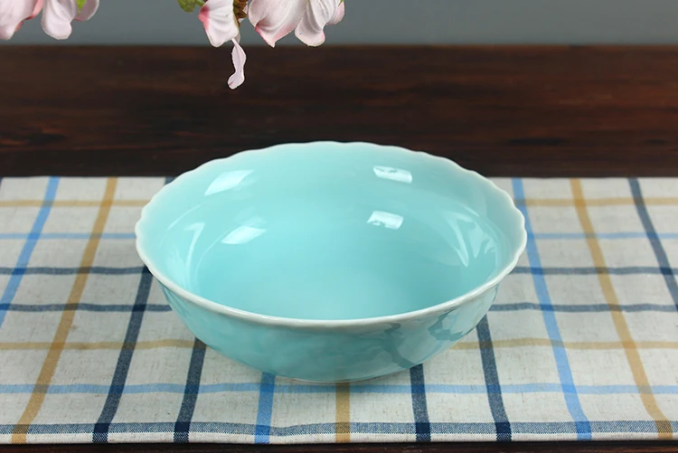 Бытовая Керамическая суповая чаша Longquan celadon пион 8 дюймов суповая чаша большая чаша для микроволновой печи духовка посуда подарок WJ111238