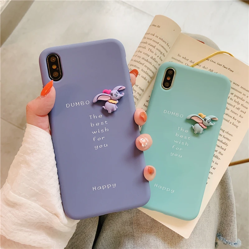 

3D Cartoon Green Purple Dumbo Fitted Mobile Phone Case For Iphone 6 6S Plus 7 8 Plus X XS XR XSMAX Soft Silicone Phone Cover