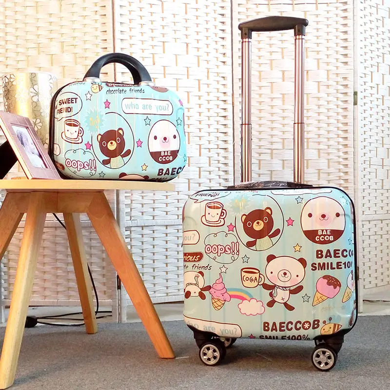 Детский багажный комплект с героями мультфильмов, детский Дорожный чемодан на колесиках, каюта для девочек, багаж на колесиках, 18 дюймов, сумка для чемодана