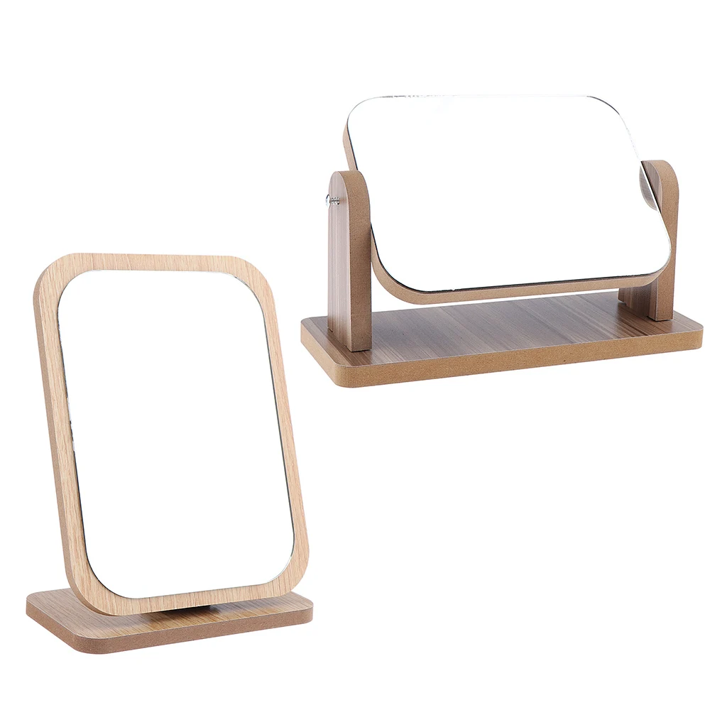 Adjustable Angle Foldable Countertop Makeup Vanity Mirror Wood Frame