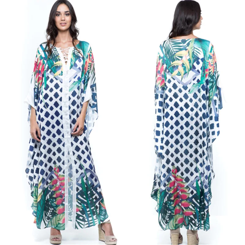 

Beach Dresses Swimsuits Tunic Covered Woman Robe Summer Dress New Drying Polyester Printed Loose More Robes Smock Print