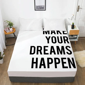 

White Letter Fitted Sheets Mattress Cover With Elastic Band 3D Bed Sheet Linens 200x200 180x200 Bed Sheet Customize size/design