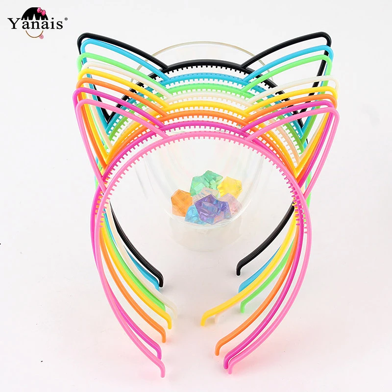 

12pcs/lot Plasitc Cat Ear Hairbands Hair bands Bezel for women Kids Unicorn Party Birthday Christmas Gift Hair Hoops Accessories