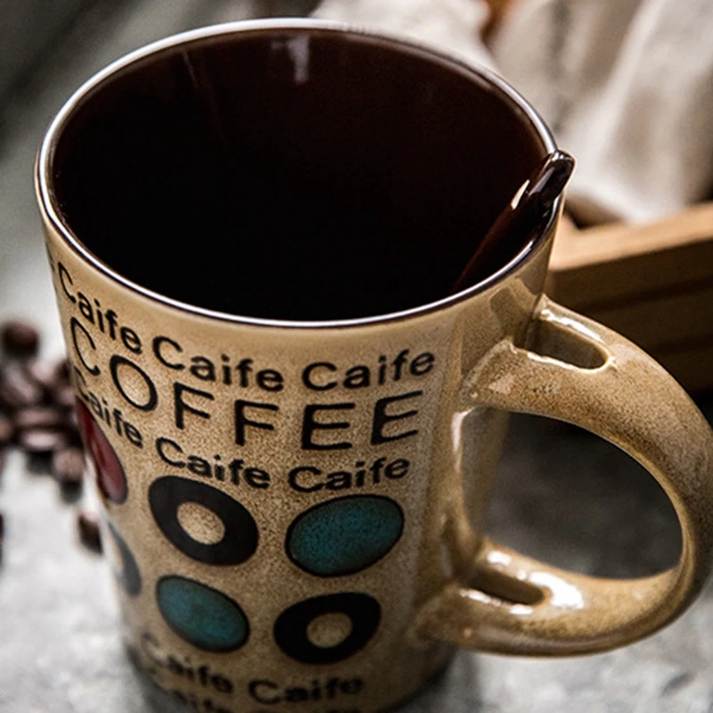 buy Mug Large Capacity Home Tea Cup with Lid Spoon European Retro Ceramic Cup Office Creative Water Cup Creative Coffee Mug