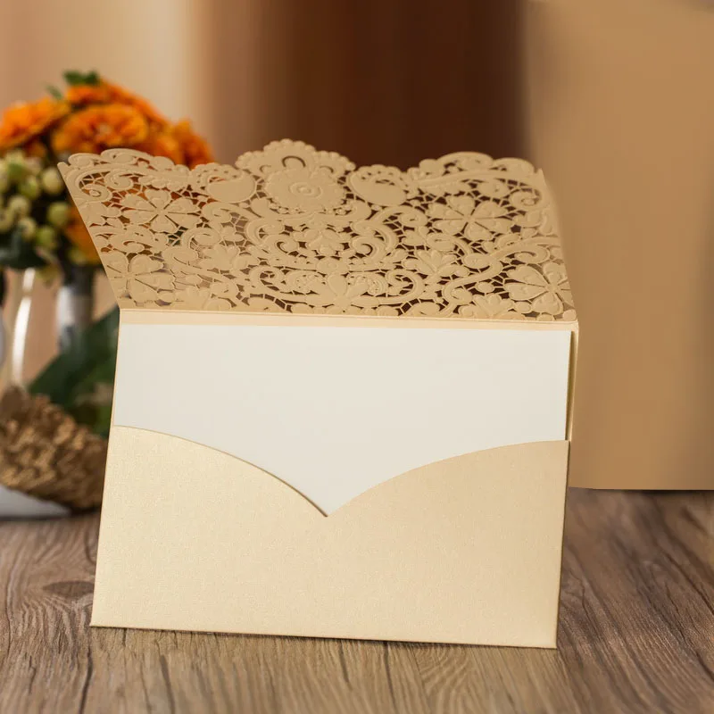  50Pcs Cut Luxury Flora Wedding Invitations Card Elegant Lace Print Envelopes Wedding Party Decorati - 4.00004E+12