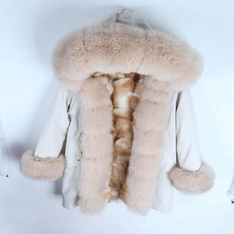 Новое модное пальто из натурального меха Толстая Теплая Повседневная куртка воротник из натурального меха с красным лисьим мехом теплая парка зимняя Свободная верхняя одежда