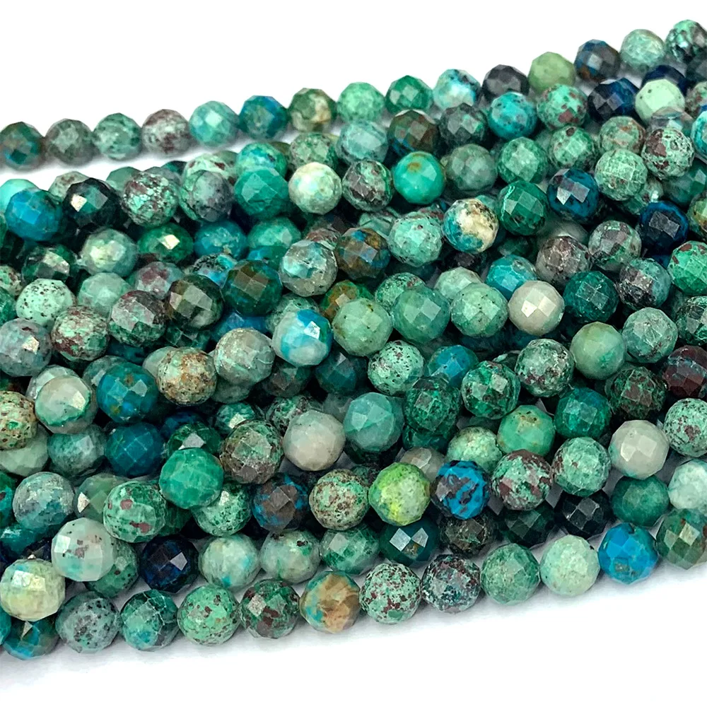 Veemake Grün Blau Chrysokoll Natürliche Edelsteine DIY Halskette Armbänder Ohrringe Anhänger Faceted Runde Perlen Für Schmuck Machen