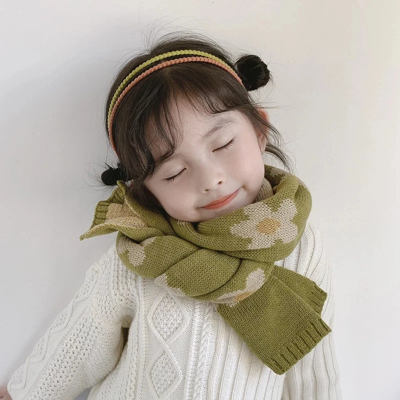 

Korean Style Winter Baby Kids Cute Floral Printed Knitted Scarf 2020 Boys Girls Soft Warm Neckerchief Wrap