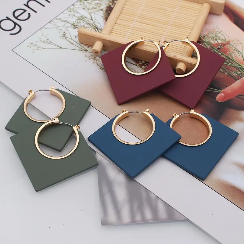 Золотые серьги-кольца женские большие круглые металлические круглые геометрические серьги акриловые квадратные серьги Модные массивные ювелирные изделия