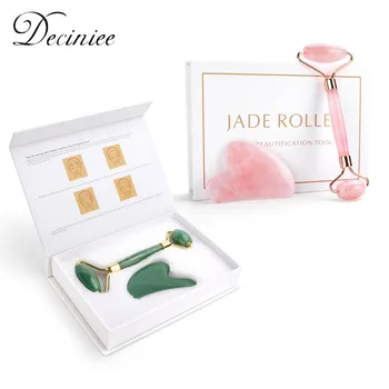 Rose Quartz Jade Roller Gua Sha Face Roller Facial Beauty Roller Skin Care Tools Mute Roller Massager for Eyes Neck Body Muscle 1