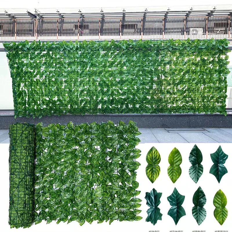 Artificial Green Leaf Fence Net Artificial Hedges Fence Faux Ivy Vine Leaf Decoration For Outdoor Garden