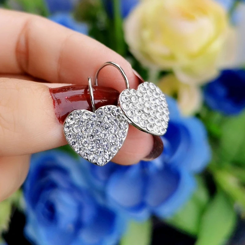 LEEKER очаровательные Стразы сердца серьги для женщин черный золотой серебряный