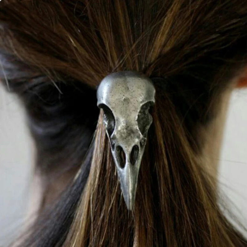 Европа и Америка креативный панк Темный трехмерный металлический череп ворона Скелет волос веревки женские аксессуары для волос