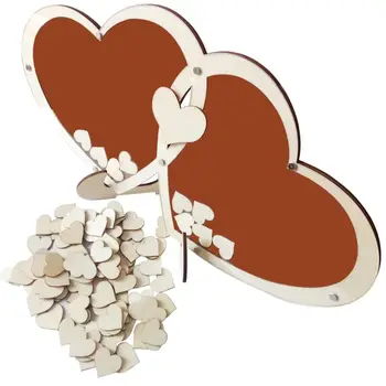 

Unique Double Heart Wedding Guest Book Signature Sign with 100 Wood Hearts Drop Frame Rustic Decor E65B