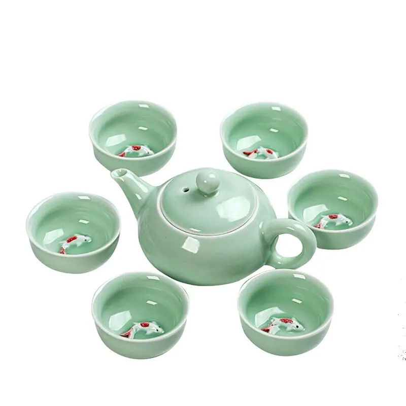Набор чашек для рыбы Celadon, Античный Чайный набор кунг-фу, чайный горшок для путешествий, портативный чайный сервиз, Бытовая Мода, посуда для напитков, WSHYUFEI