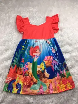 

hot sale fashionable flutter sleeves cartoon design tunic dress little girl