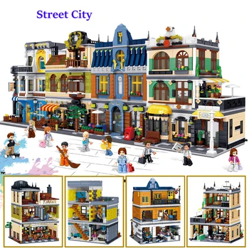 

1100Pcs+ City Street Series Coffee Shop Rome Restaurants Hill Tavern Street View Building Block Set Educational Toys For Kids
