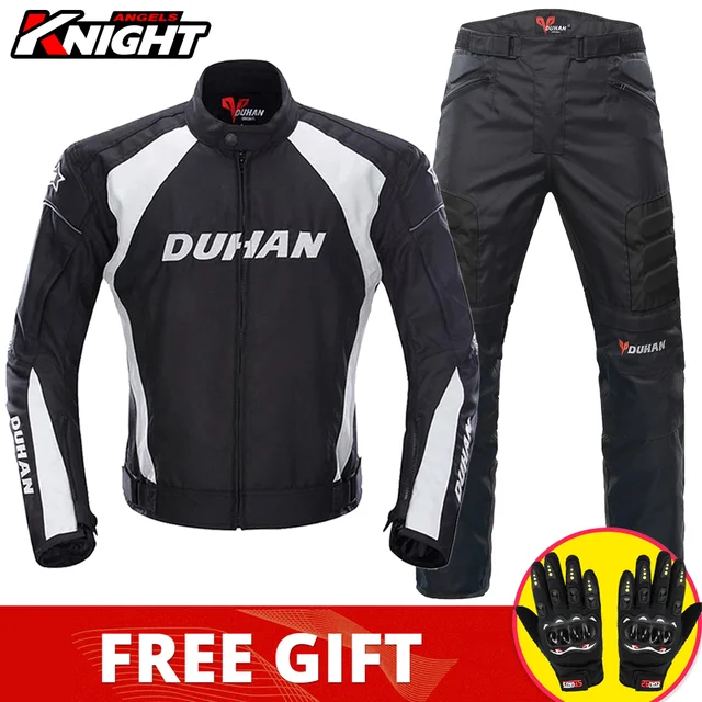 DUHAN Motorcycle Jacket Pants Suit Waterproof Racing Jacket Protective Motocross Lining Four Seasons Motorcycle Jacket Men S-3XL D-089 Black Suit