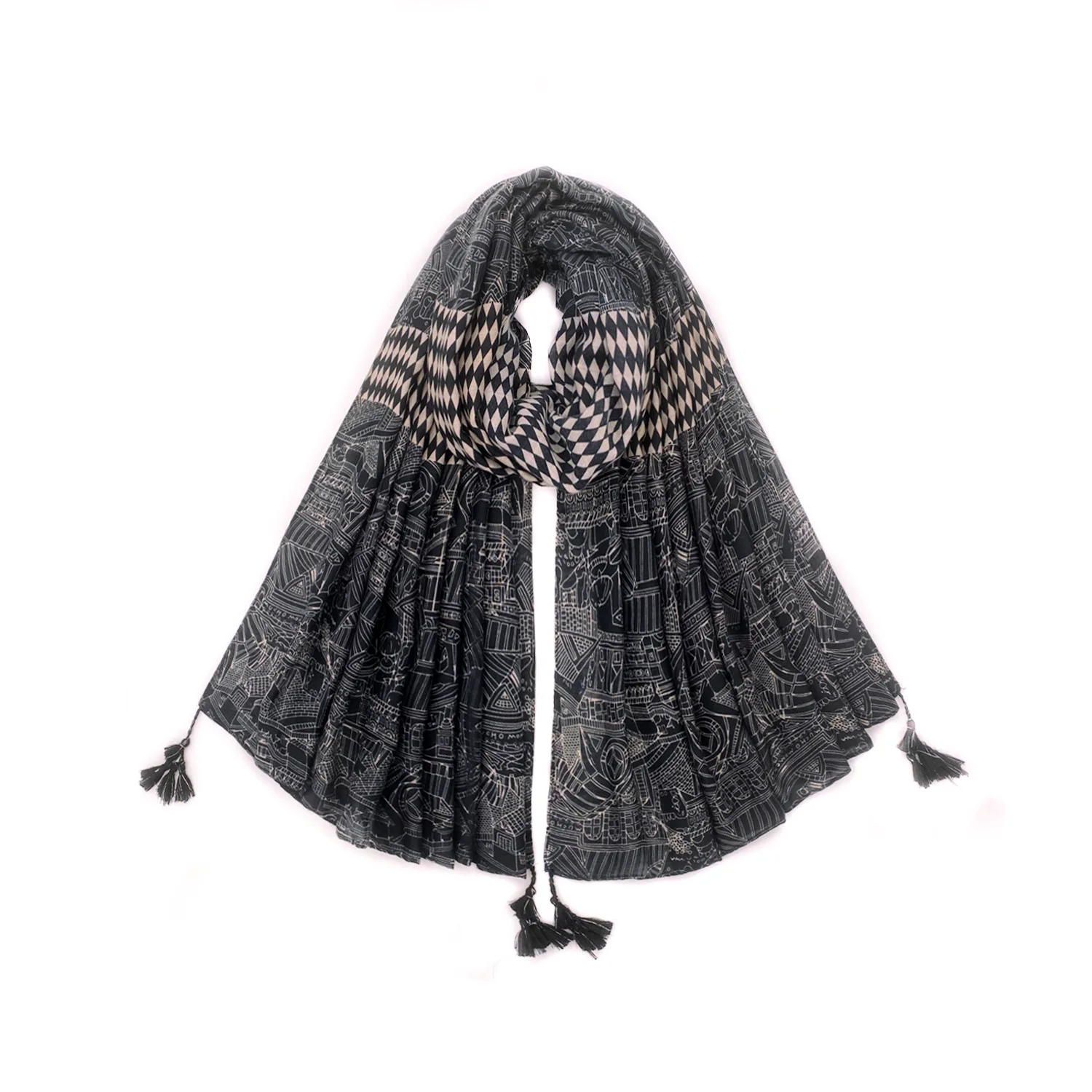 2021-wholesale-new-winter-black-chinese-style-ancient-town-shawl-literary-tassel-warm-long-scarf-printing-winter-spot-scarf