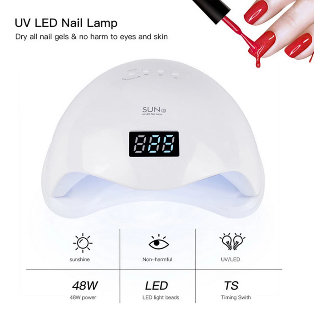 SUNUV SUN5 48 Вт Светодиодная УФ-лампа для ногтей Сушилка для ногтей Гель-лак отверждающий светильник с нижней частью 10 s/30 s/60s99s таймер ЖК-дисплей