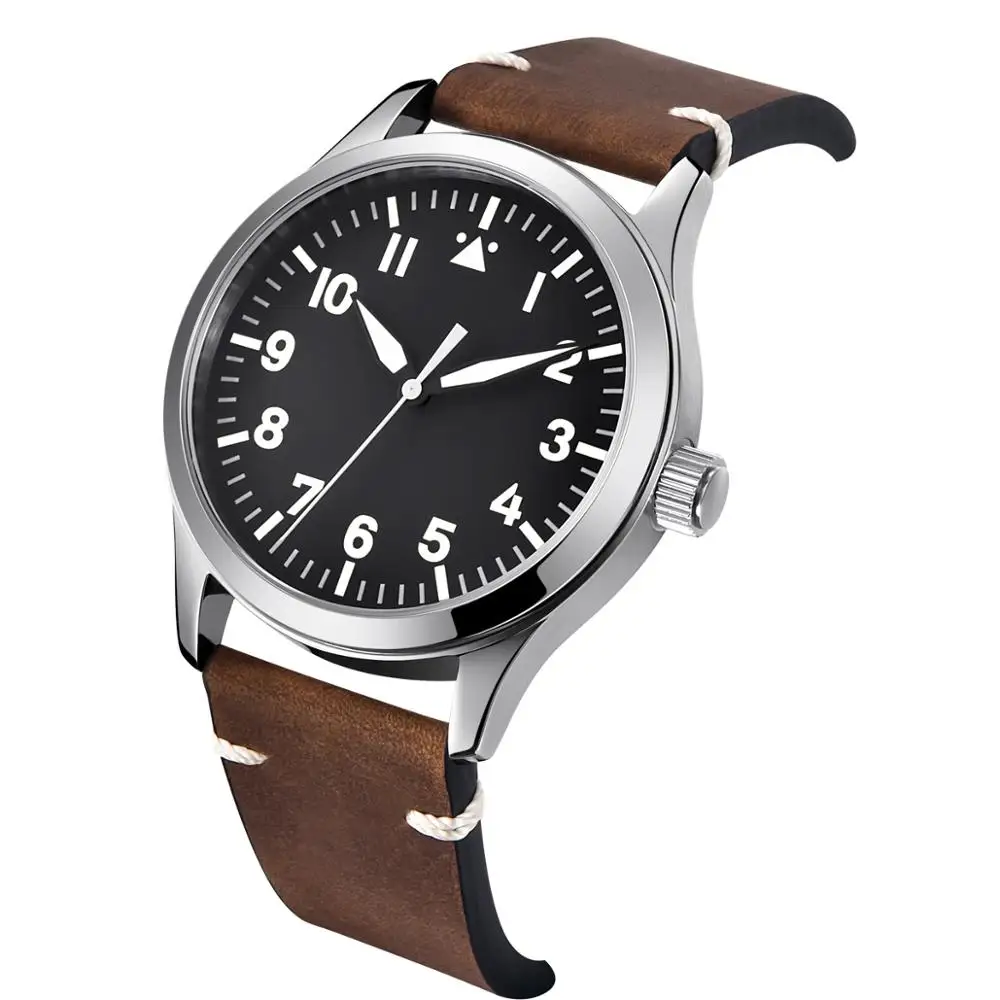 Cena 42mm Corgeut Nylon wojskowy mężczyźni automatyczne luksusowej marki wzór sportowy zegar skórzany własny wiatr mechaniczne zegarki na rękę