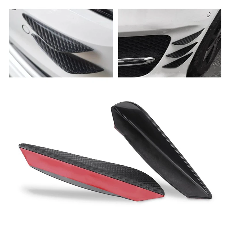 

4Pcs Car Driving Air Drag/Pressure Reduce Abs Carbon Fiber Rear Bumper Fins Universal Car Front Bumper Lip Spoiler Fins Canards