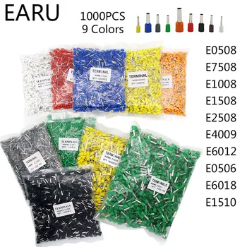 

1000pcs/Pack E0508 E7508 E1008 E1508 E2508 Insulated Ferrules Terminal Block Cord End Wire Connector Electrical Crimp Terminator