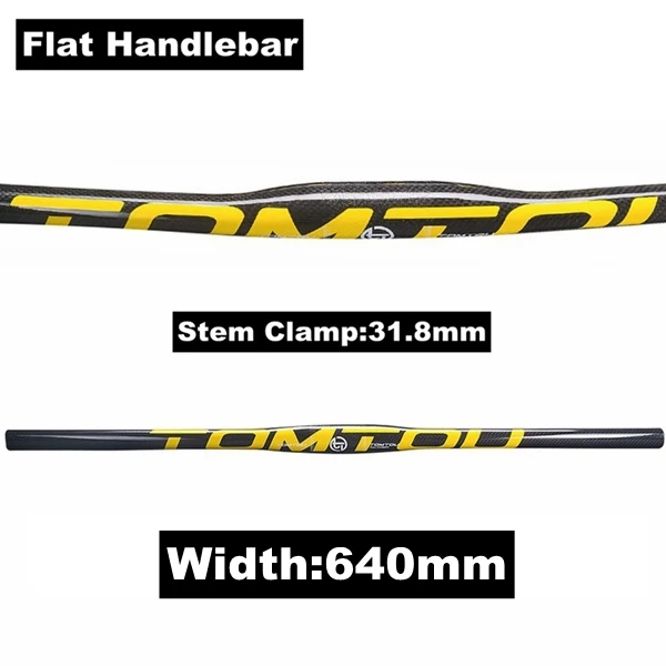 Flat 640MM TOMTOU желтый глянцевый 3K углеродный руль MTB велосипед наборы велосипед подъем/плоский руль+ подседельный штырь+ ствол-TS6T39 - Цвет: Flat 640MM