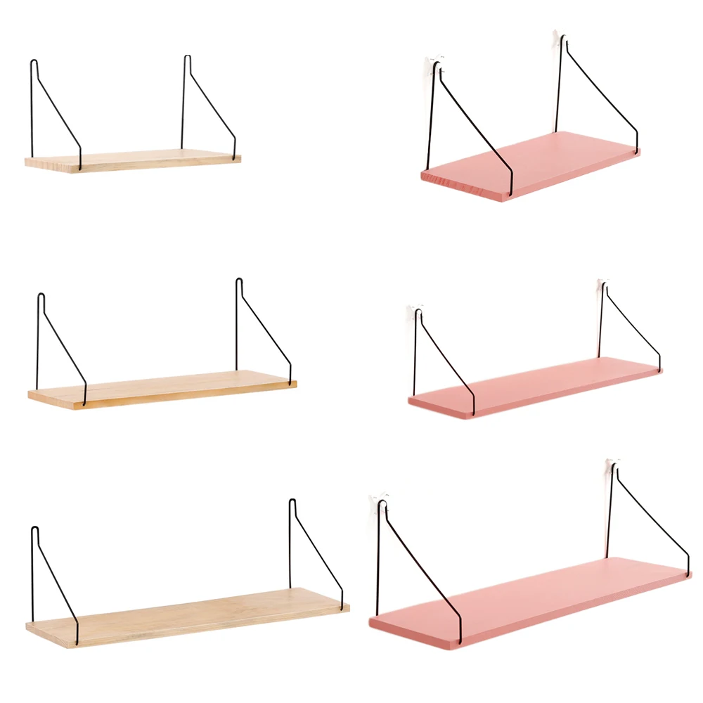 

Nordic Style Wooden Wall Shelf Iron Partition Board Bedroom TV Wall Hanging Storage Shelf Rack for Home & Living Room Decoration