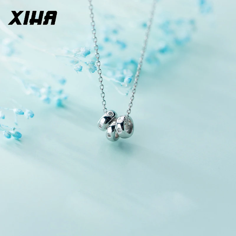 XIHA Настоящее чистое Серебряное колье 925 пробы, ожерелье для женщин, три круга, круглая укладка, ожерелье с подвеской для девушек, подарок для дам