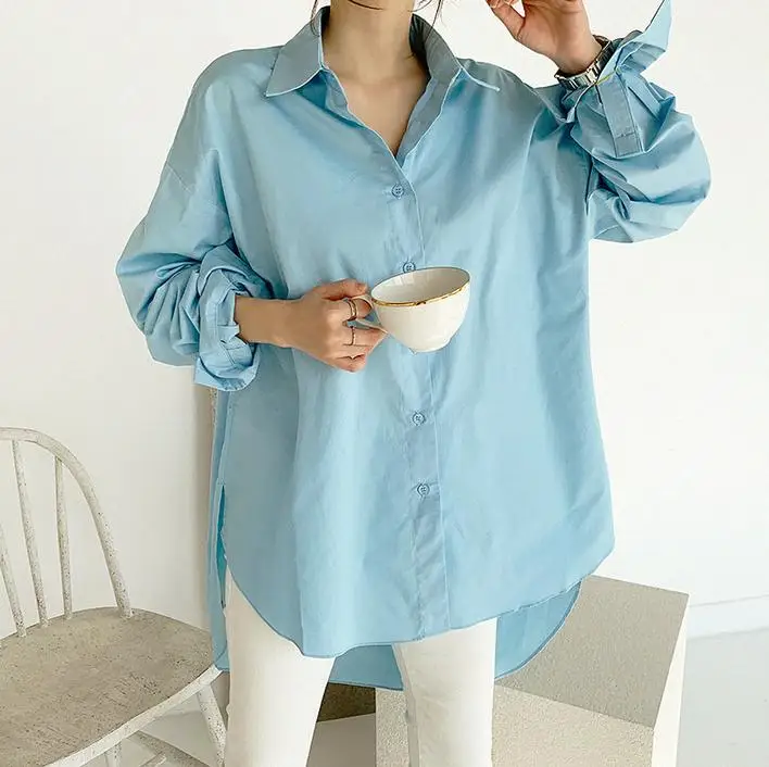 

South Korea after the spring before the new short long side high split single-breasted long sleeve blouse