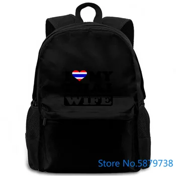 

MENS COOL NOVELTY THAI WIFE THAILAND FLAG SLOGAN JOKE S IDEAS Print women men backpack laptop travel school adult
