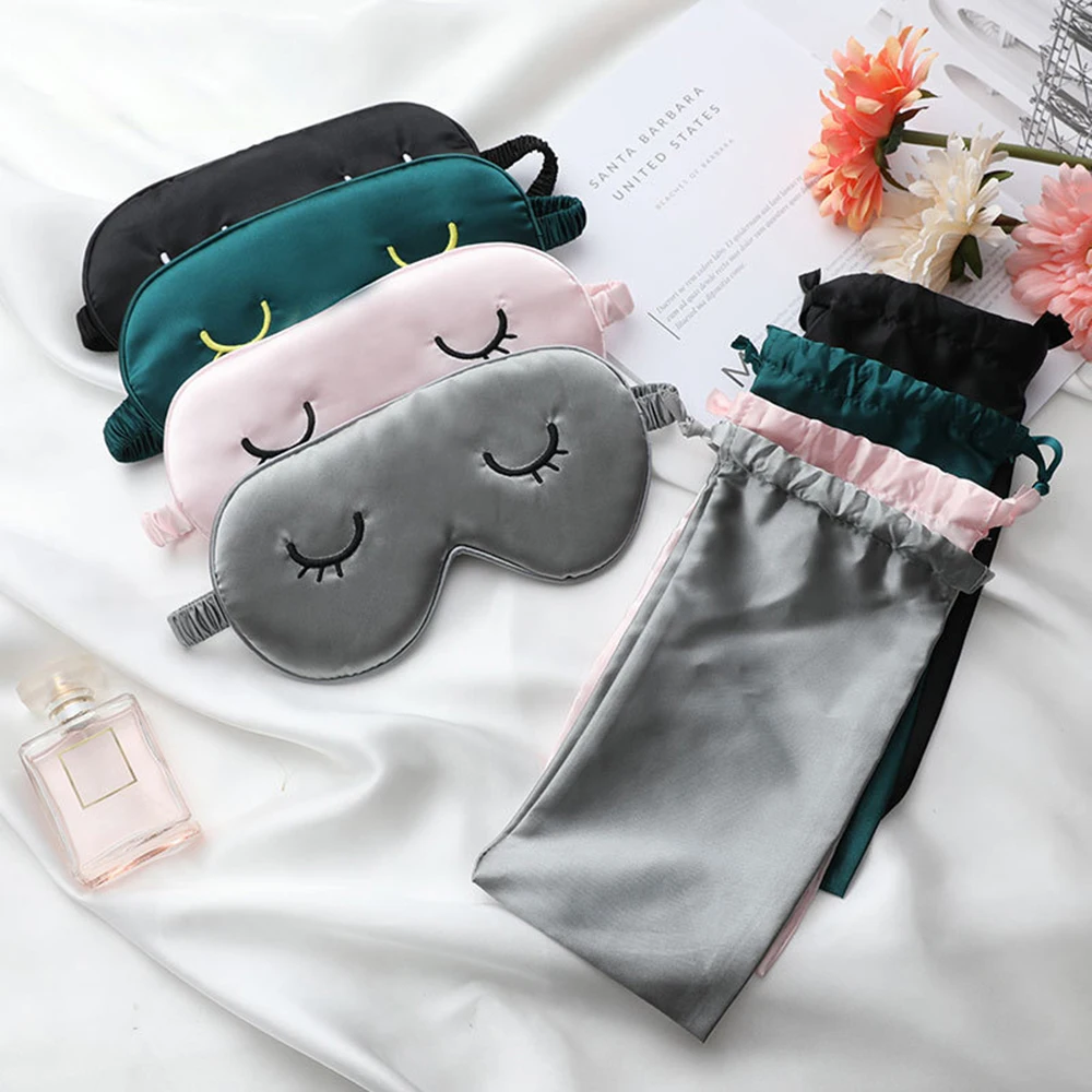 Sleeping-Eye-Masks Patch-Cover Blindfold Eye-Care-Tools Relax Silk Travel with Bag 1pc