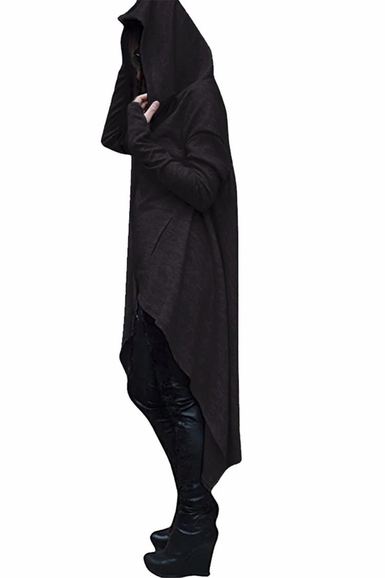 Women's Stunning Long Sleeve Loose Hooded Cloak Model Black Side 1