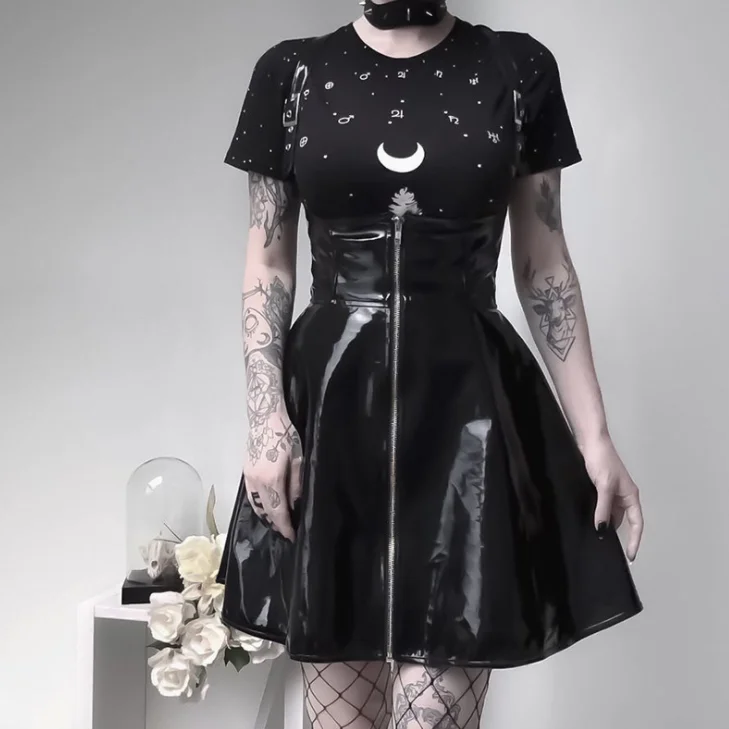 Женская винтажная кожаная юбка Goth Dark плиссированная облегающая готическая на