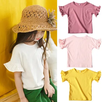 

2 3 4 5 6 Years Toddler Girls T-shirts Summer Fashion Lotus Leaf Shirt For Girl Kids Clothing Casual Cotton Baby Girl Tshirt New