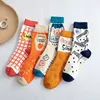 Streetwear Spring Autumn Cartoon Grid Woman Socks Cotton Kawaii and Funny Socks Women 12601 ► Photo 1/6