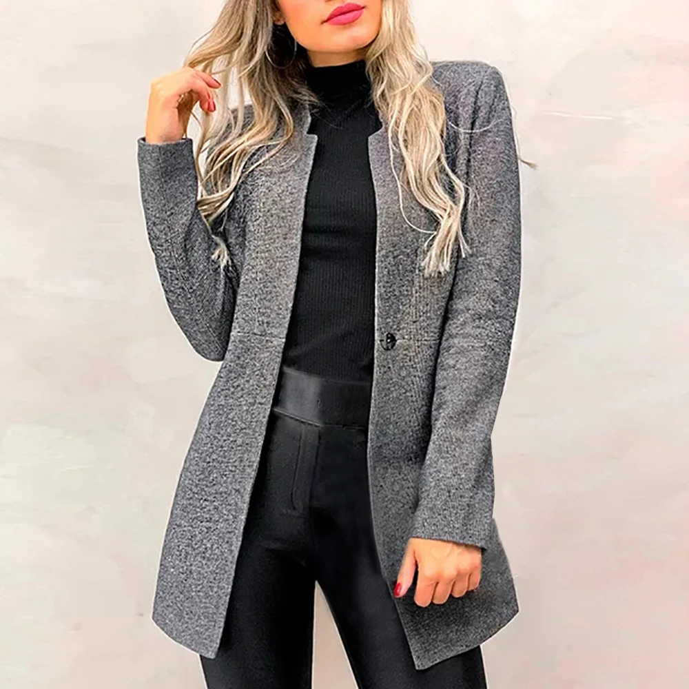 CYSINCOS New Women Mid-Length Trench Coat Blazer Autumn Winter Fashion Slim Suit Female Solid Color Woolen Coat Streetwear