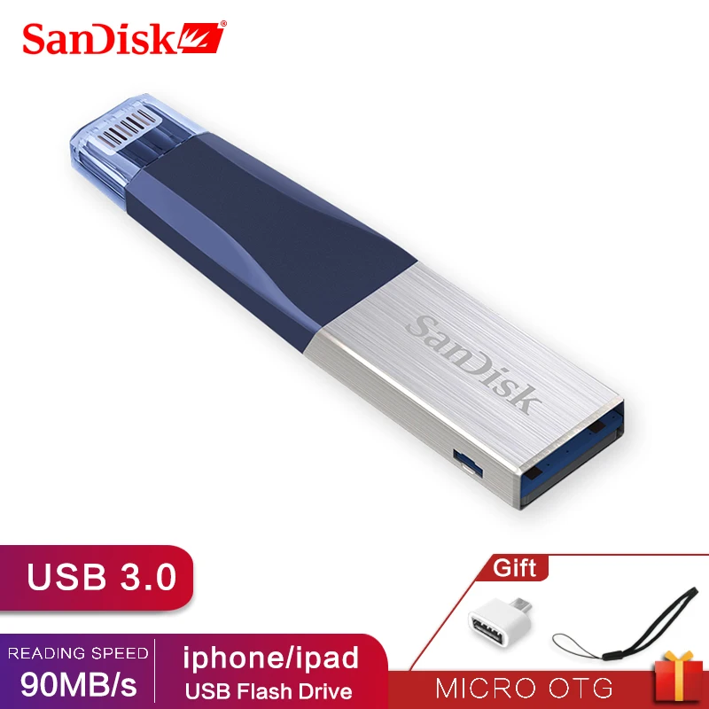 Флеш-накопитель sandisk USB iXPAND 3,0 OTG 32 Гб 64 ГБ, флеш-накопитель Lightning на металлическую ручку 128 ГБ, u-диск для iPhone, iPad, iPod, карта памяти