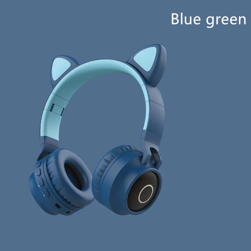 Blue green Беспроводные Bluetooth наушники 5,0 светодиодный, новинка, кошачьи наушники с шумоподавлением, гарнитура поддерживает TF карту, гарнитура HIFI наушники и микрофон - Цвет: Blue green