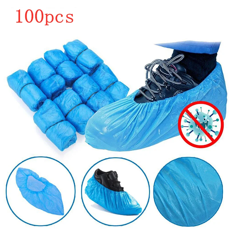 Cubiertas desechables de plástico para zapatos, cubiertas de plástico para limpieza de calzado, impermeable, para exteriores y días lluviosos, 100 Uds.