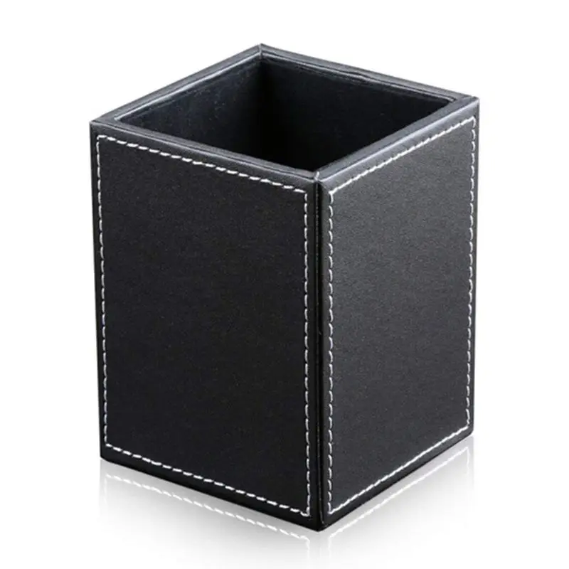 

Leather Square Pen Pencils Holder Desk Stationery Organizer Box Storage Office School Supplier