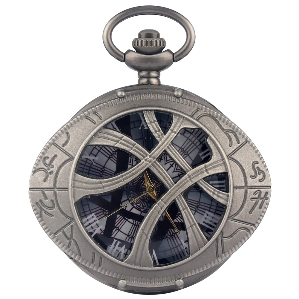 Мода пистолет черный кварцевые карманные часы для Для мужчин с большим циферблатом с римскими цифрами карманные часы утилита тонкая цепочка подвеска часы