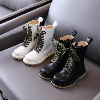 

Kids 2020 Autumn Children genuine leather Shoes Motorcycle shoes Baby Girls Brand Knee High Boots Toddlers Warm Shoes Black