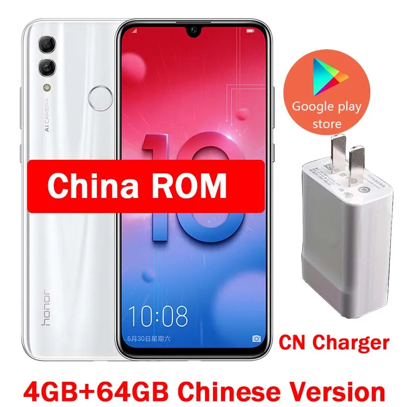 CN 4G 64G White Honor 10 Lite, 4G, мобильный телефон, Android 9,0, 6,21 дюйма, FHD, 2340X1080, двойной шрифт, задняя камера 24 МП, AI камера, отпечаток пальца, 710, Восьмиядерный - Цвет: CN 4G 64G White