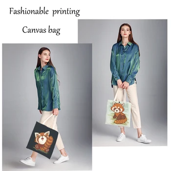 

2019 Palm Civet printing Durable Women Student Cotton Vanvas Single Shoulder Bag Shopping Tote Check Plaid Female Flax women bag