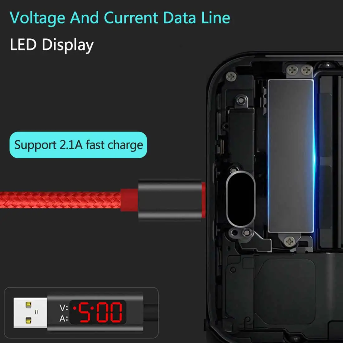 1 м USB Type C напряжение переменного тока метр тестер дисплей нейлоновый плетеный