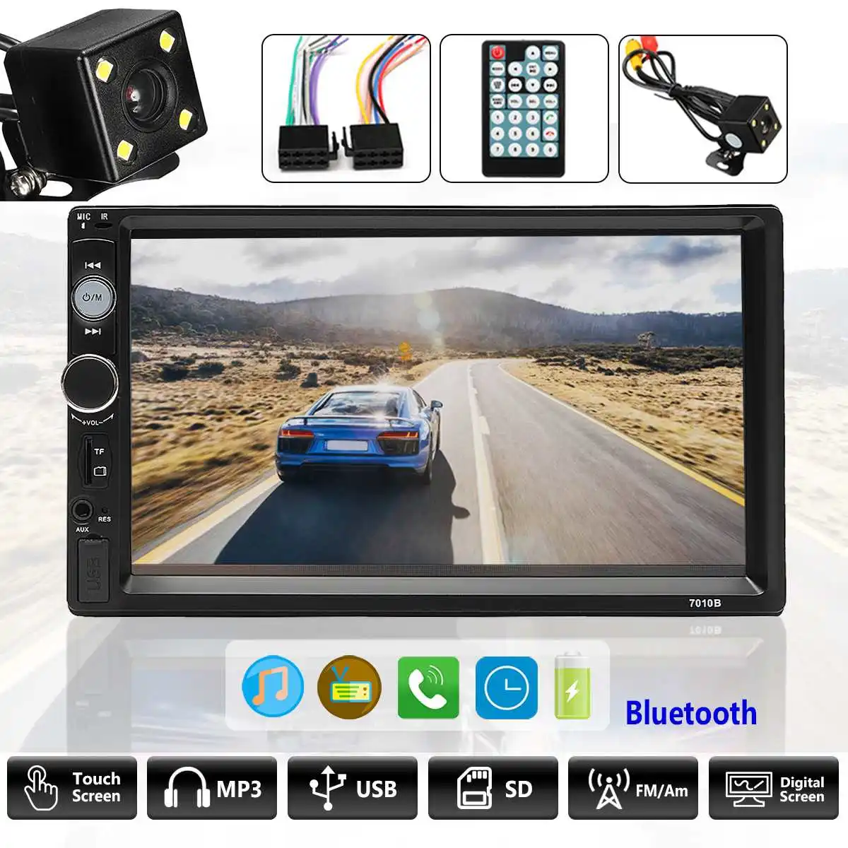 Bluetooth ночного видения стерео радио автомобиля 7 дюймов TFT сенсорный экран мультимедиа автомобиля FM аудио оборудование с камерой заднего вида