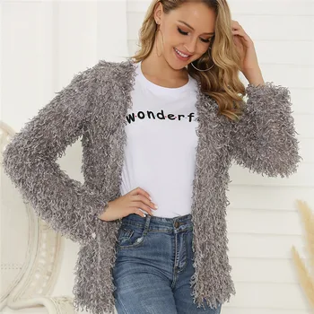 

Plush coat Female Solid color Cardigan Autumn Round neck Long sleeve Long Explosion Loose Cozy Women Tops Jacket High Quality